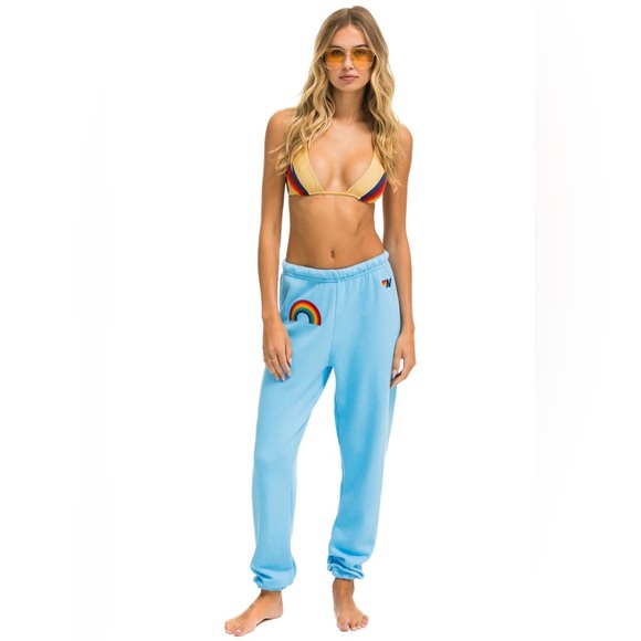 Aviator Nation Rainbow Embroidered Sky Blue Jogger Sweatpants Women’s Medium